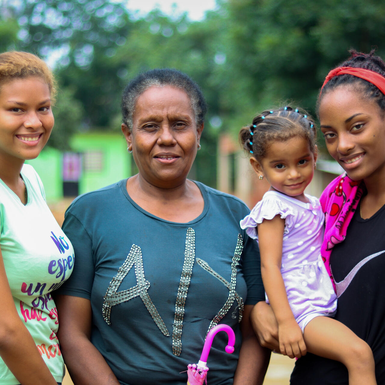 A Colombian family poses for a photo.