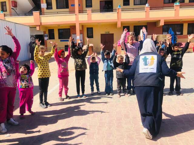 Displaced children engage in activities organized by Nafs in Tel El Sultan in Rafah. T