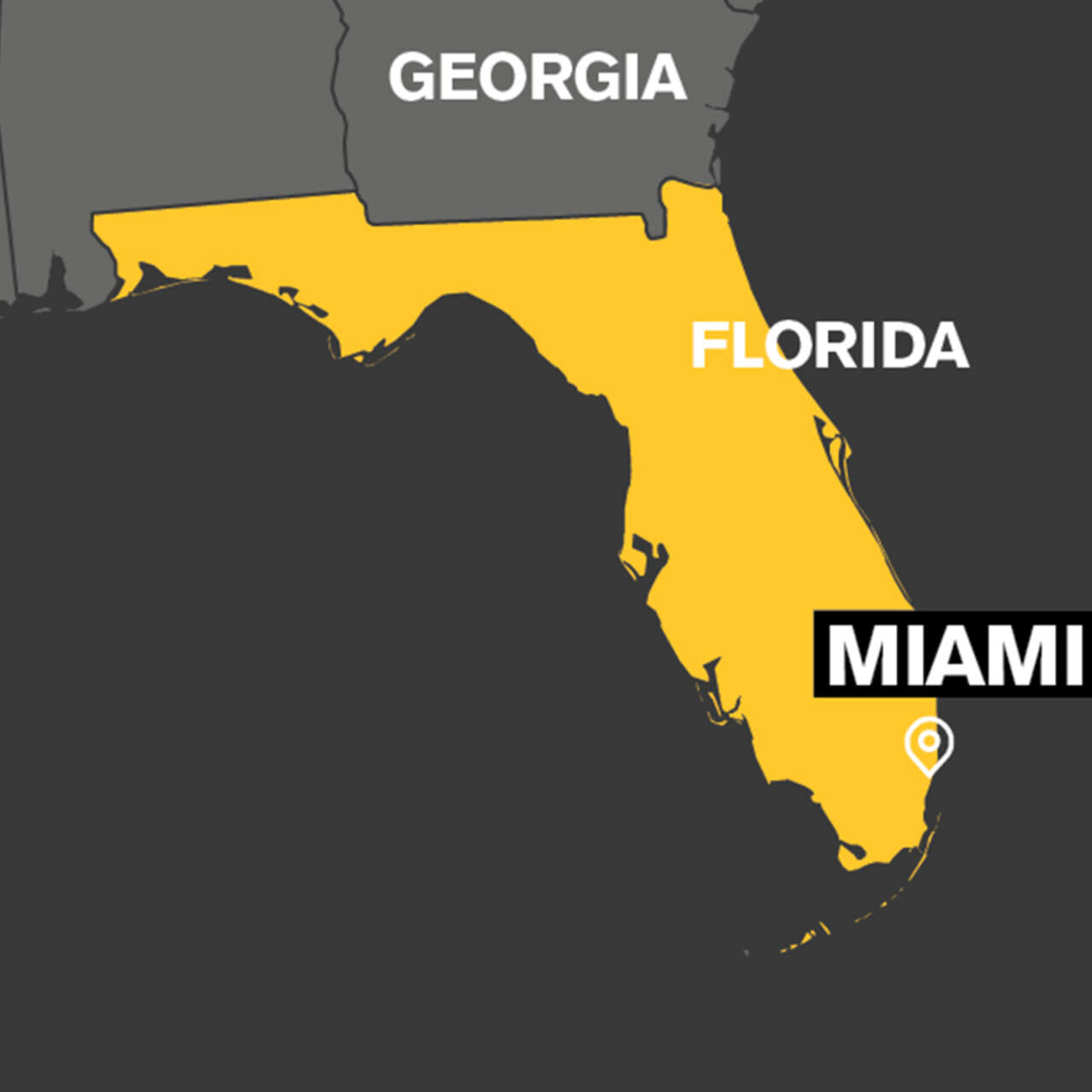 A map which highlights the state of Florida in yellow.