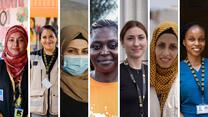 Collage of IRC female frontline humanitarian workers