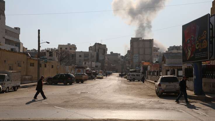 Rising smoke clouds from the airstrikes fill the sky over Idlib, Syria crowded with hundreds of thousands of civilians.