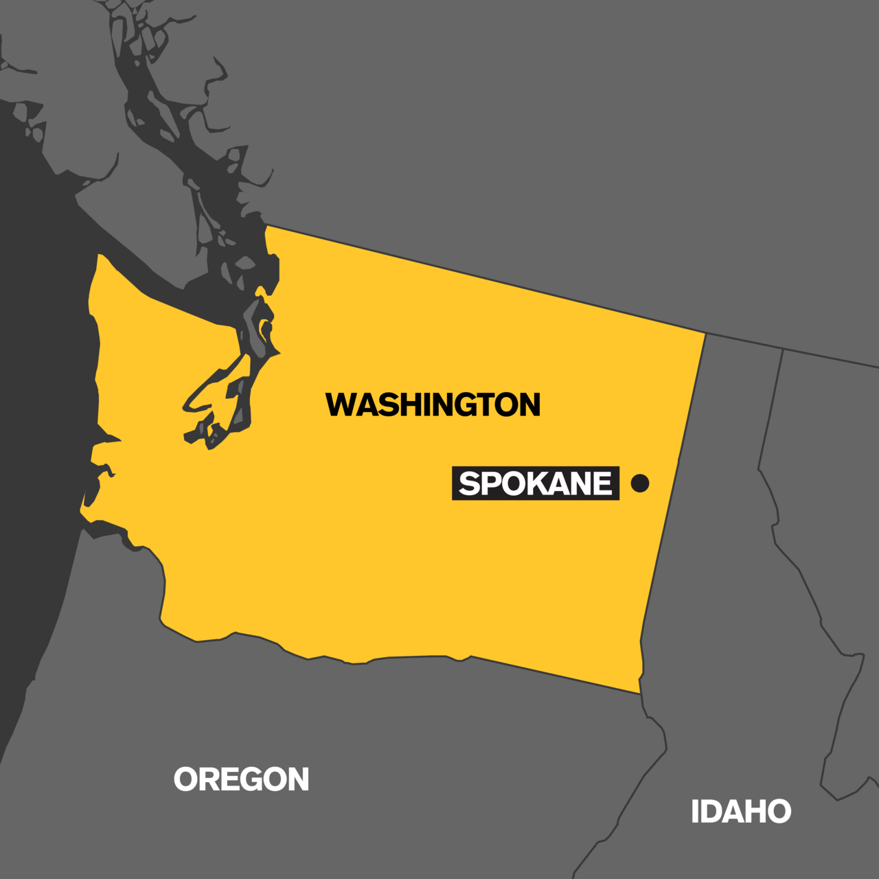 A map which highlights the state of Washington in yellow.